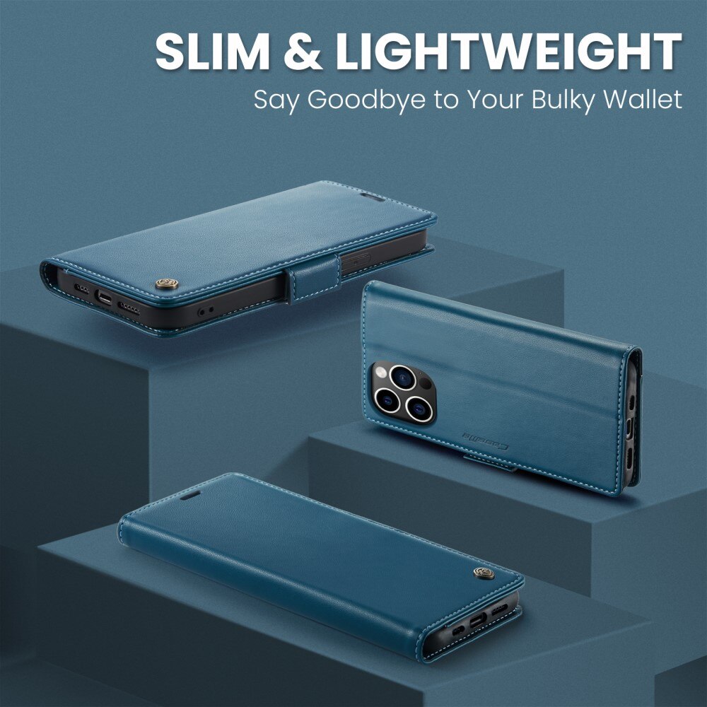 Étui portefeuille mince anti-RFID iPhone 15 Pro Max, Bleu