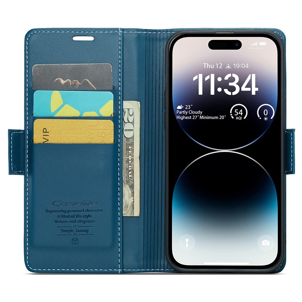Étui portefeuille mince anti-RFID iPhone 15 Pro Max, Bleu