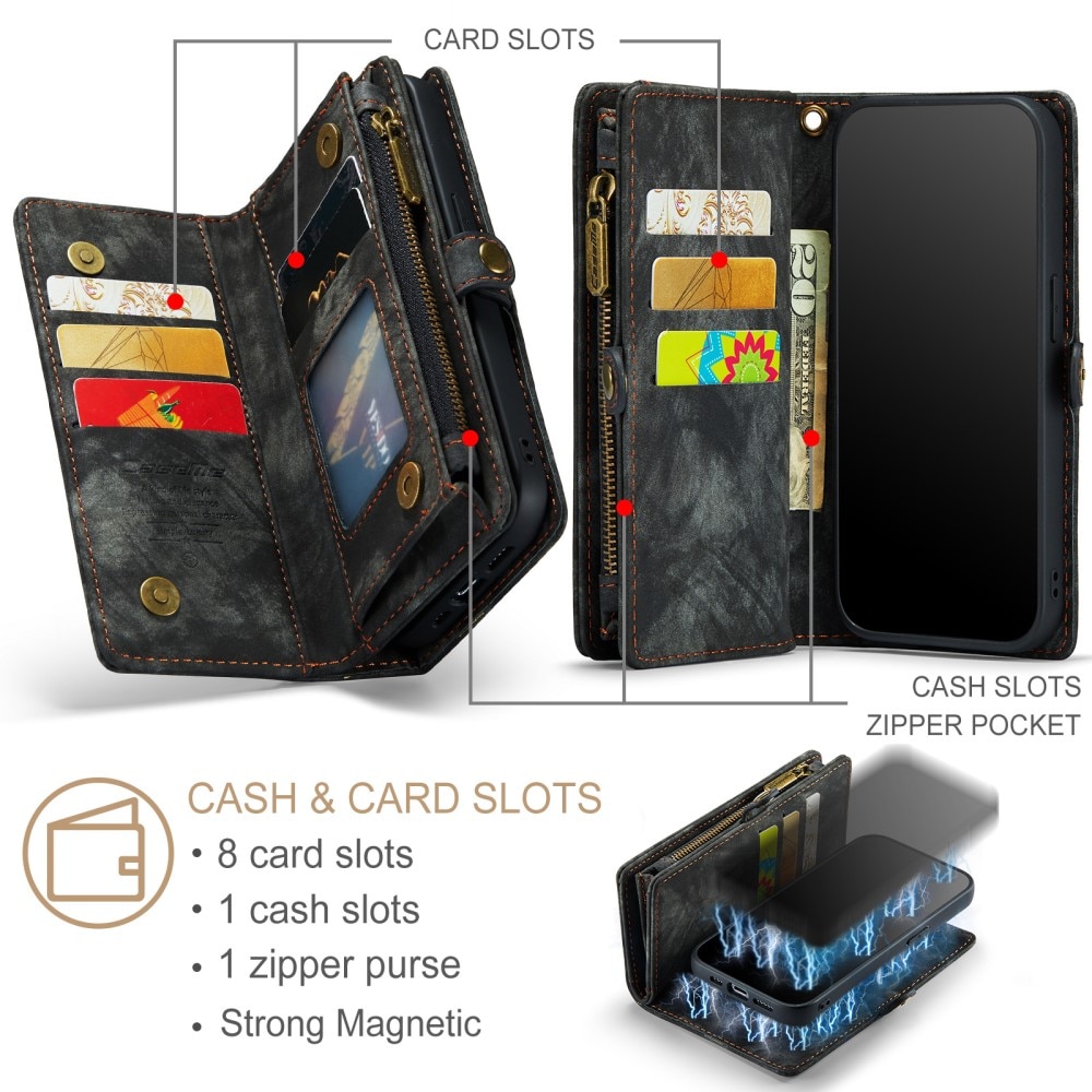 Étui portefeuille multi-cartes iPhone 15 Pro Max, gris