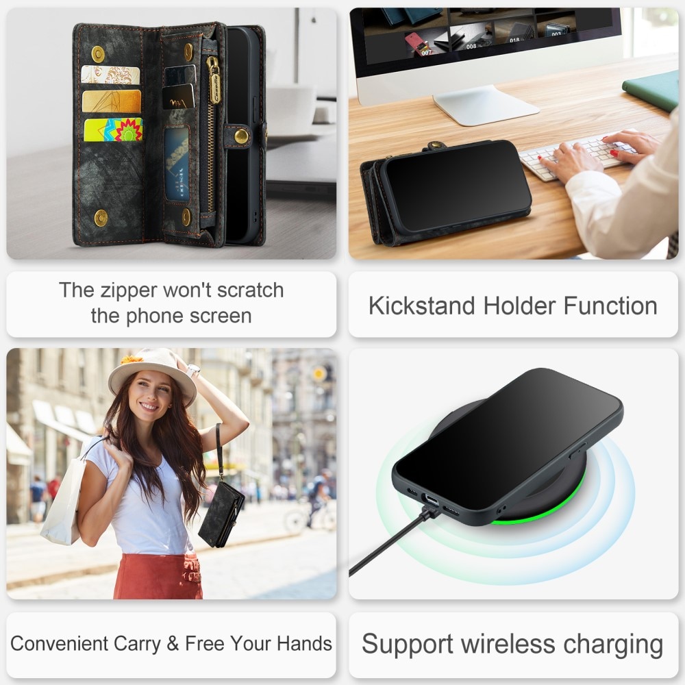 Étui portefeuille multi-cartes iPhone 15 Pro Max, Gris