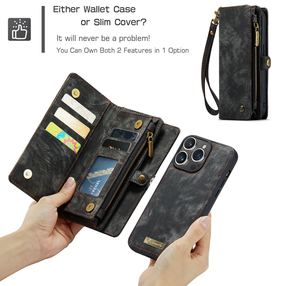 Étui portefeuille multi-cartes iPhone 15 Pro Max, gris