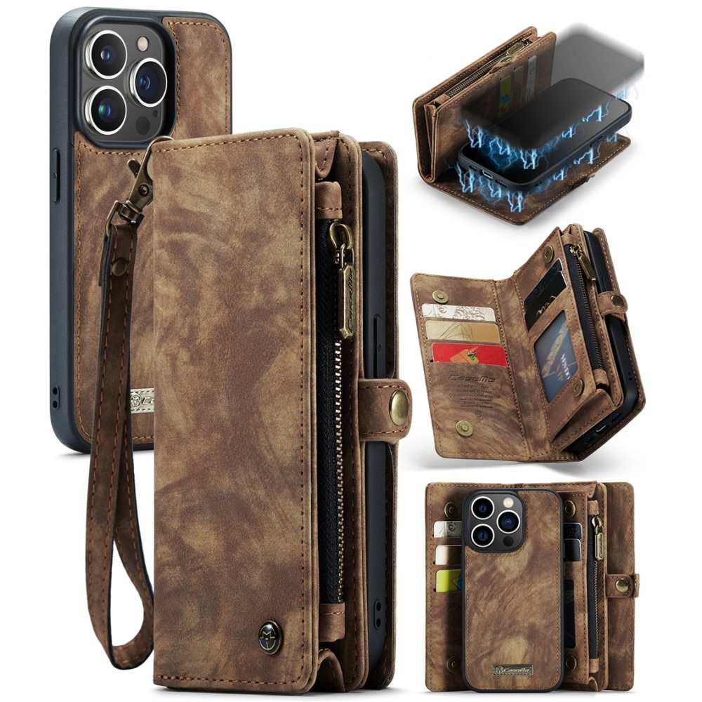 Étui portefeuille multi-cartes iPhone 15 Pro Max, Marron