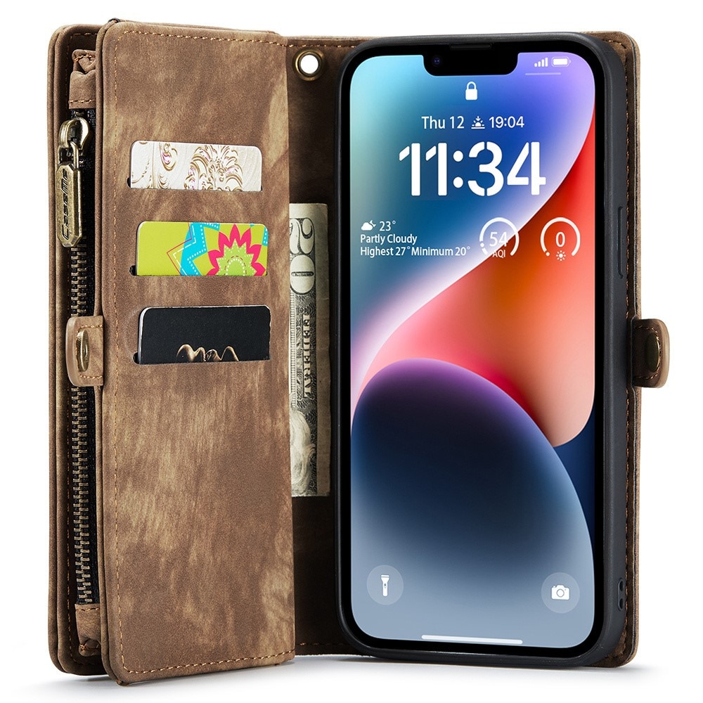 Étui portefeuille multi-cartes iPhone 15 Pro Max, Marron