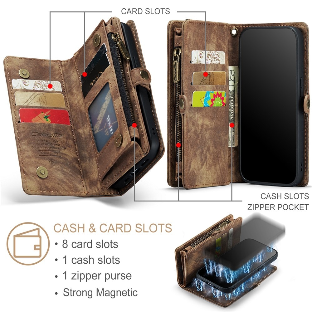 Étui portefeuille multi-cartes iPhone 15 Pro Max, Marron