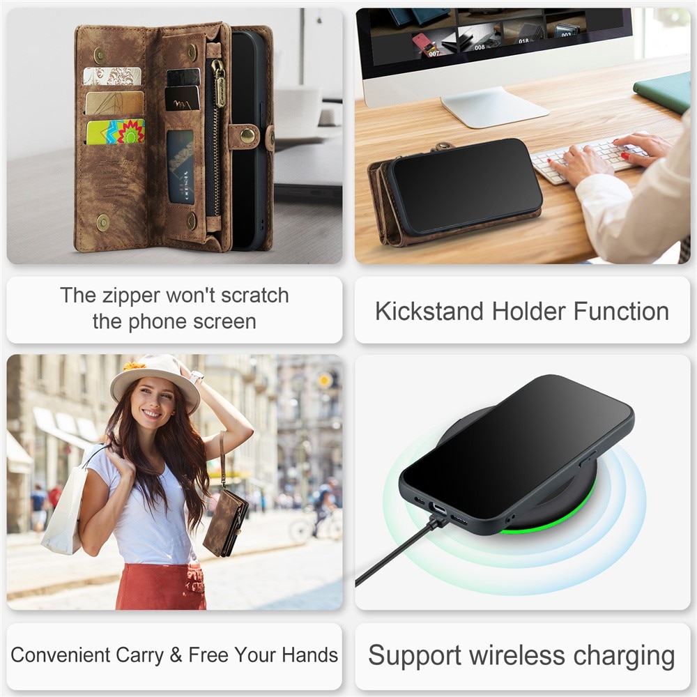 Étui portefeuille multi-cartes iPhone 15 Pro Max, Marron