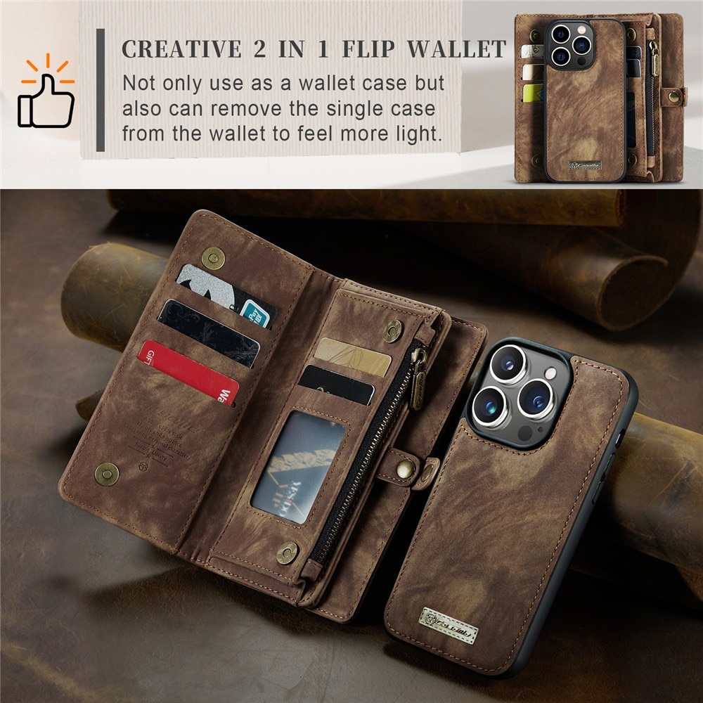 Étui portefeuille multi-cartes iPhone 15 Pro Max, marron