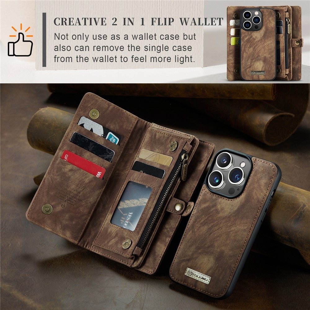 Étui portefeuille multi-cartes iPhone 15 Pro Max, Marron