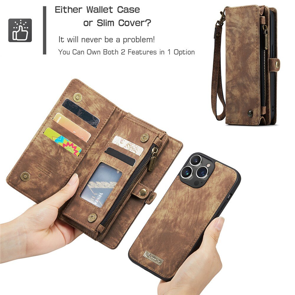 Étui portefeuille multi-cartes iPhone 15 Pro Max, Marron