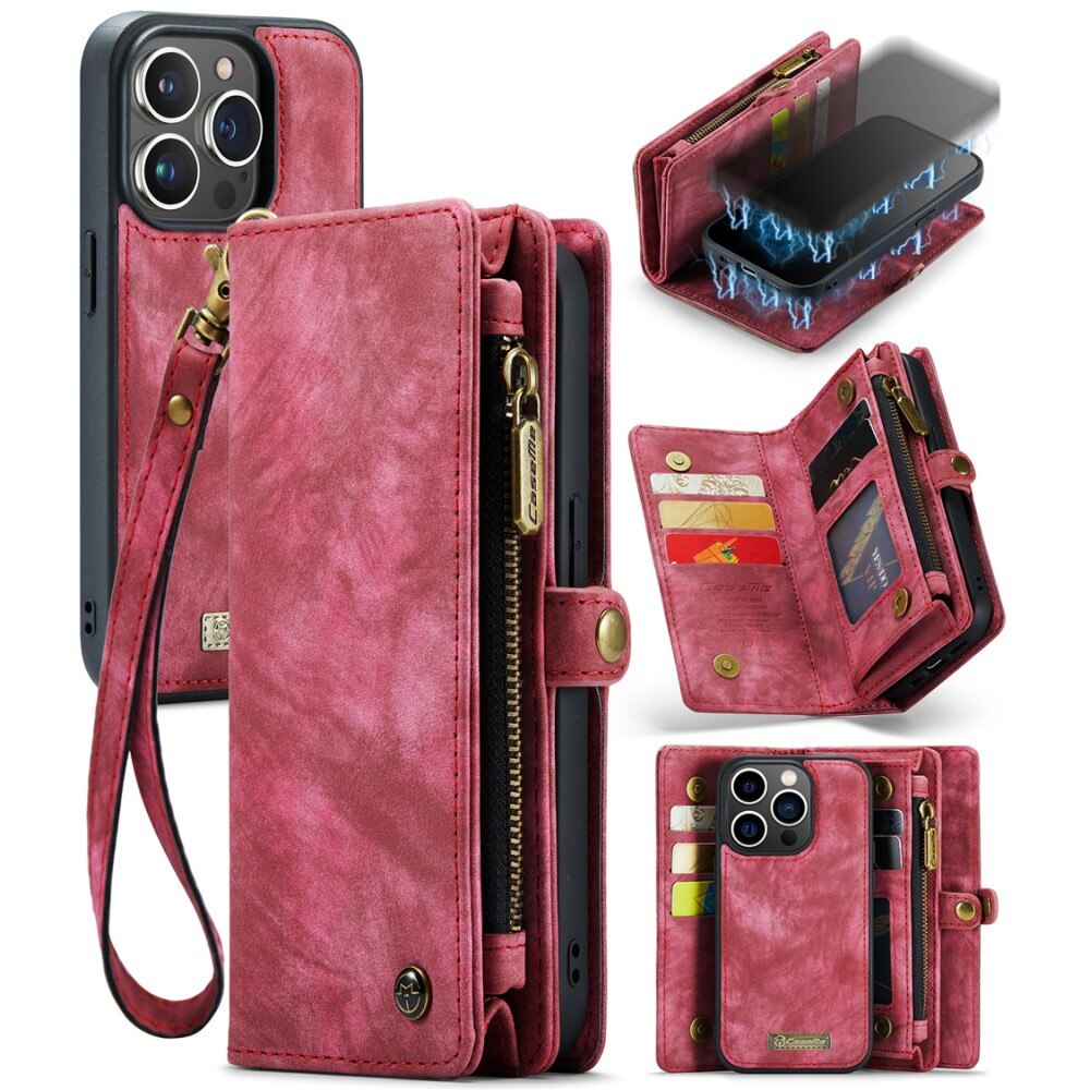 Étui portefeuille multi-cartes iPhone 15 Pro Max, rouge