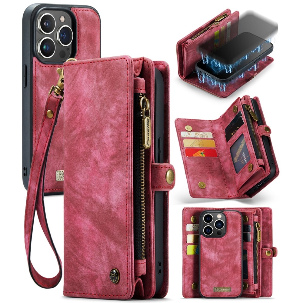 Étui portefeuille multi-cartes iPhone 15 Pro Max, Rouge
