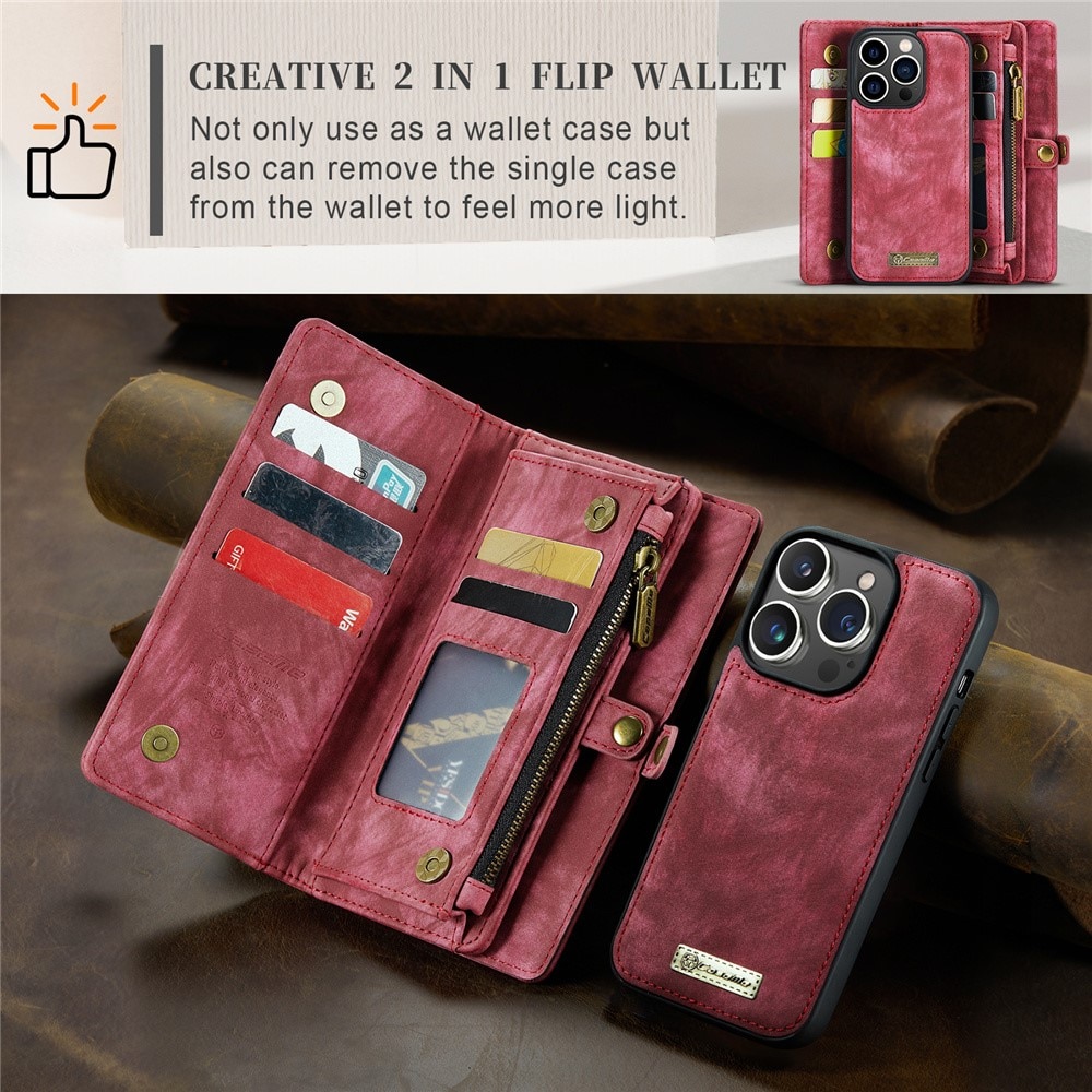 Étui portefeuille multi-cartes iPhone 15 Pro Max, rouge