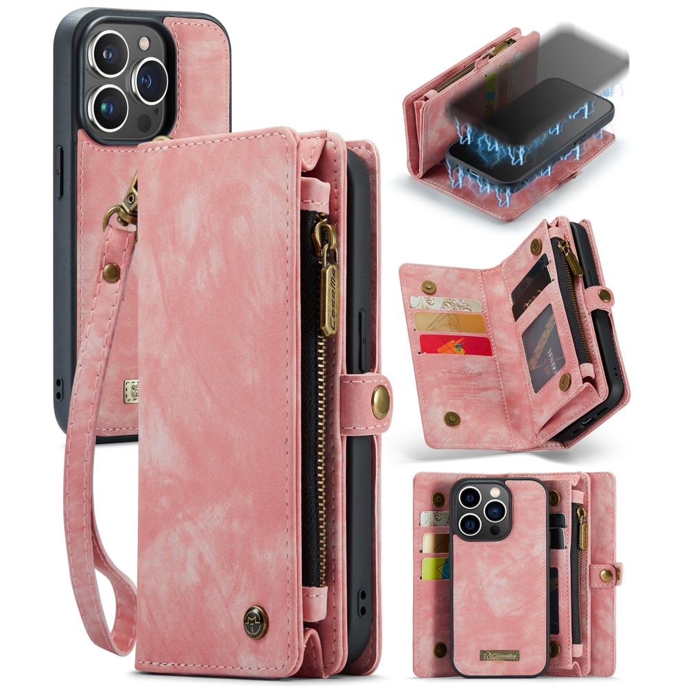 Étui portefeuille multi-cartes iPhone 15 Pro Max, rose