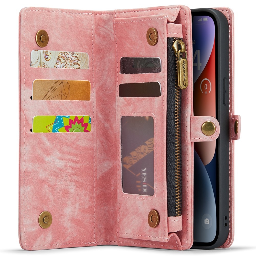 Étui portefeuille multi-cartes iPhone 15 Pro Max, rose