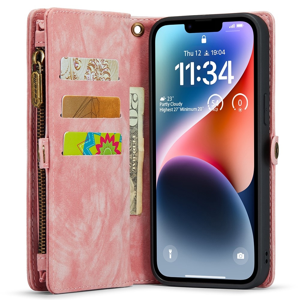 Étui portefeuille multi-cartes iPhone 15 Pro Max, rose