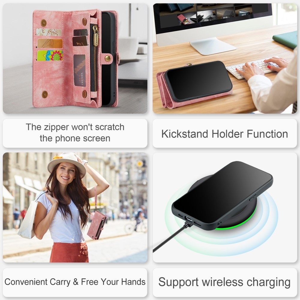 Étui portefeuille multi-cartes iPhone 15 Pro Max, Rose