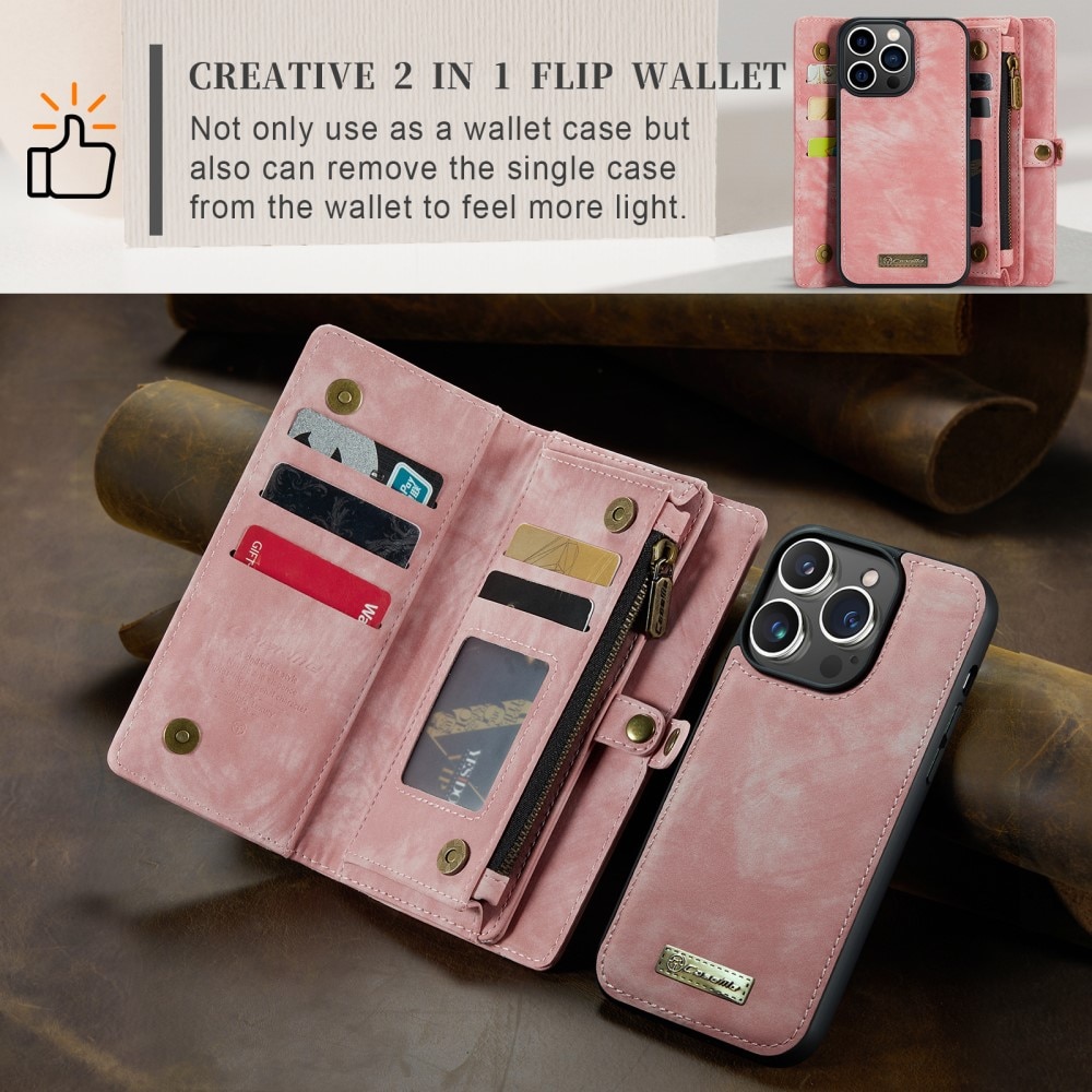 Étui portefeuille multi-cartes iPhone 15 Pro Max, Rose