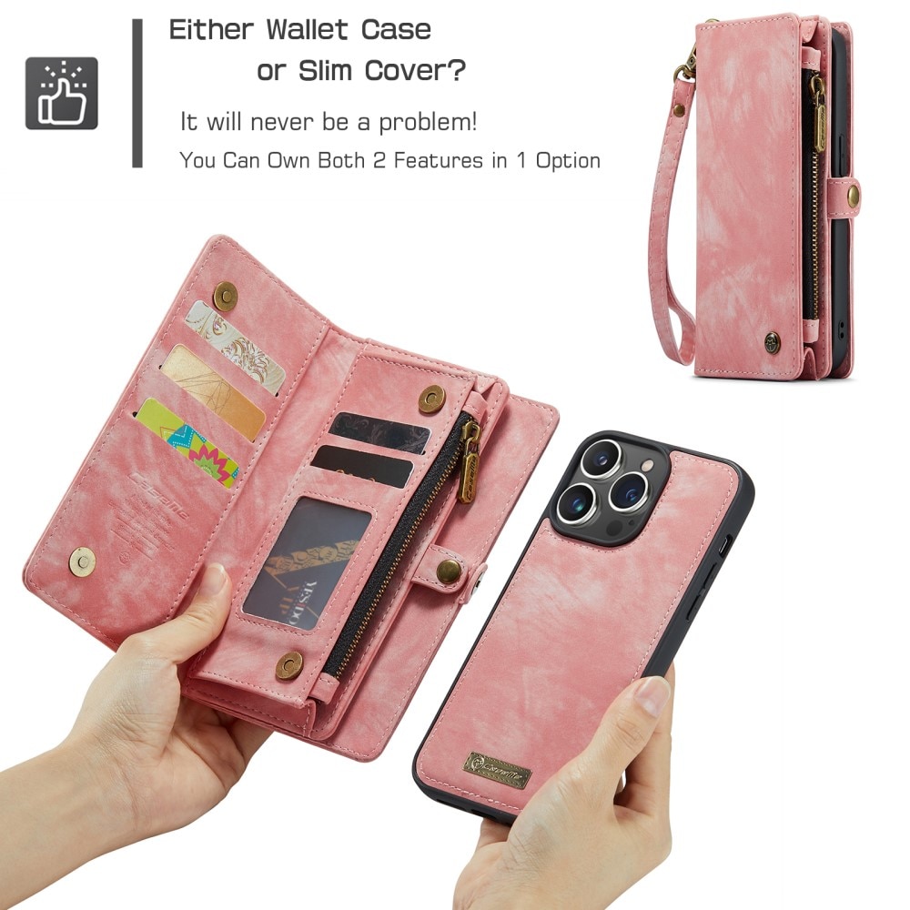 Étui portefeuille multi-cartes iPhone 15 Pro Max, Rose