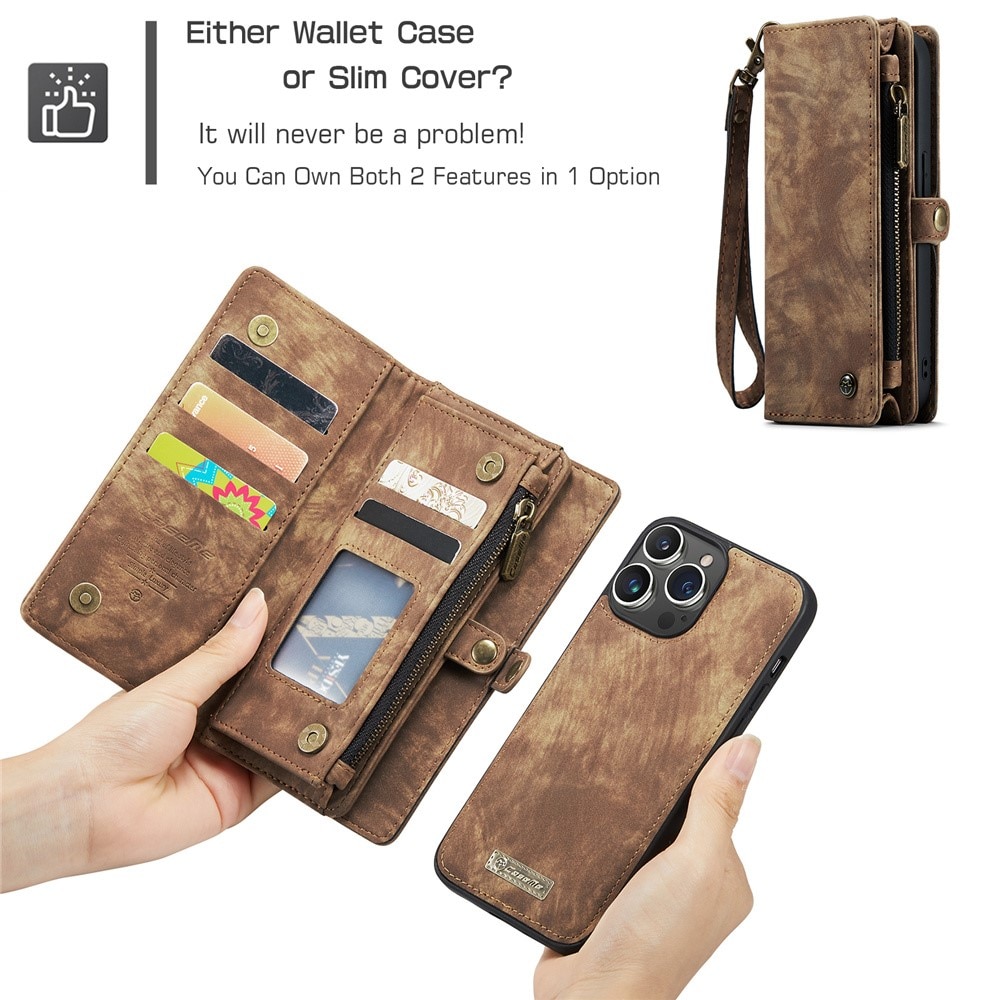 Étui portefeuille multi-cartes iPhone 15 Pro, Marron