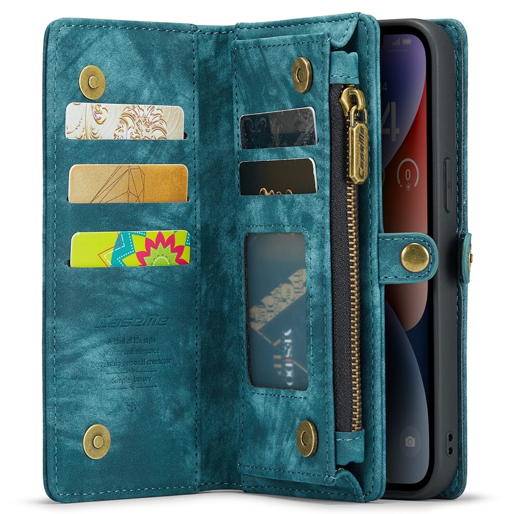 Étui portefeuille multi-cartes iPhone 15 Pro, bleu