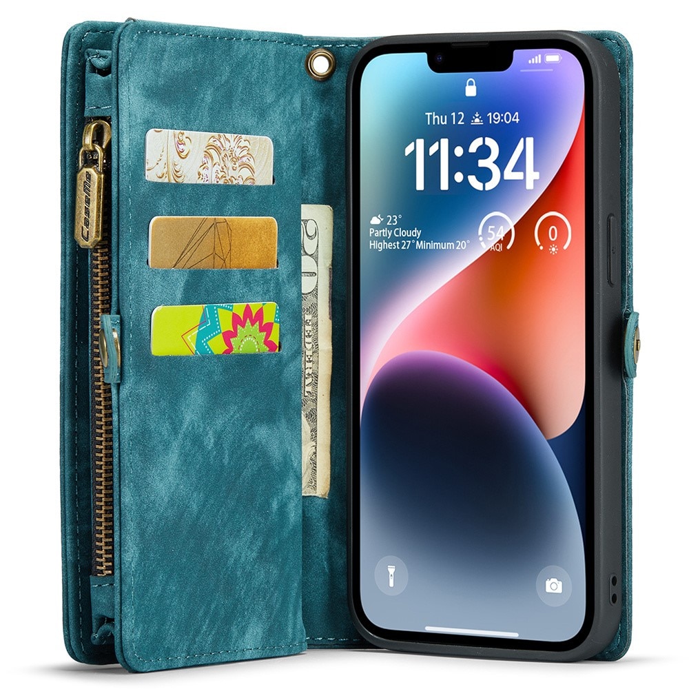 Étui portefeuille multi-cartes iPhone 15 Pro, bleu