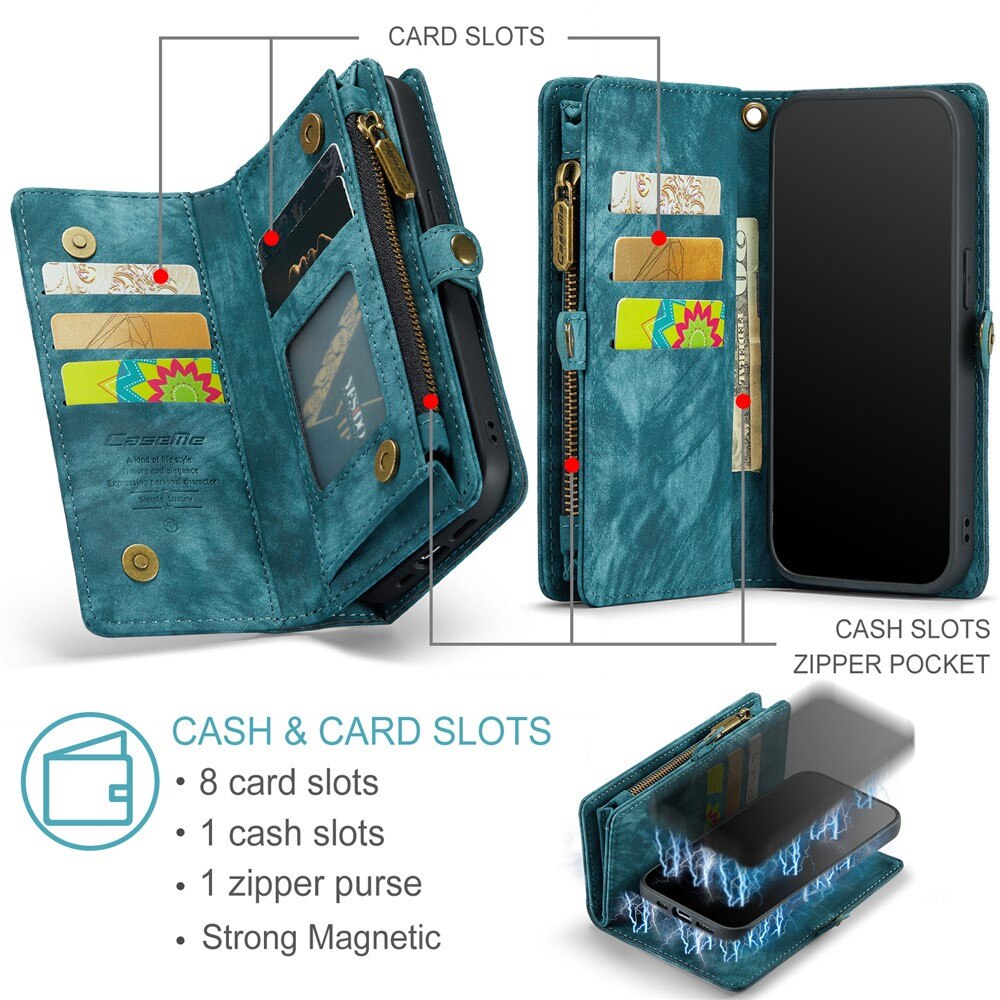 Étui portefeuille multi-cartes iPhone 15 Pro, bleu