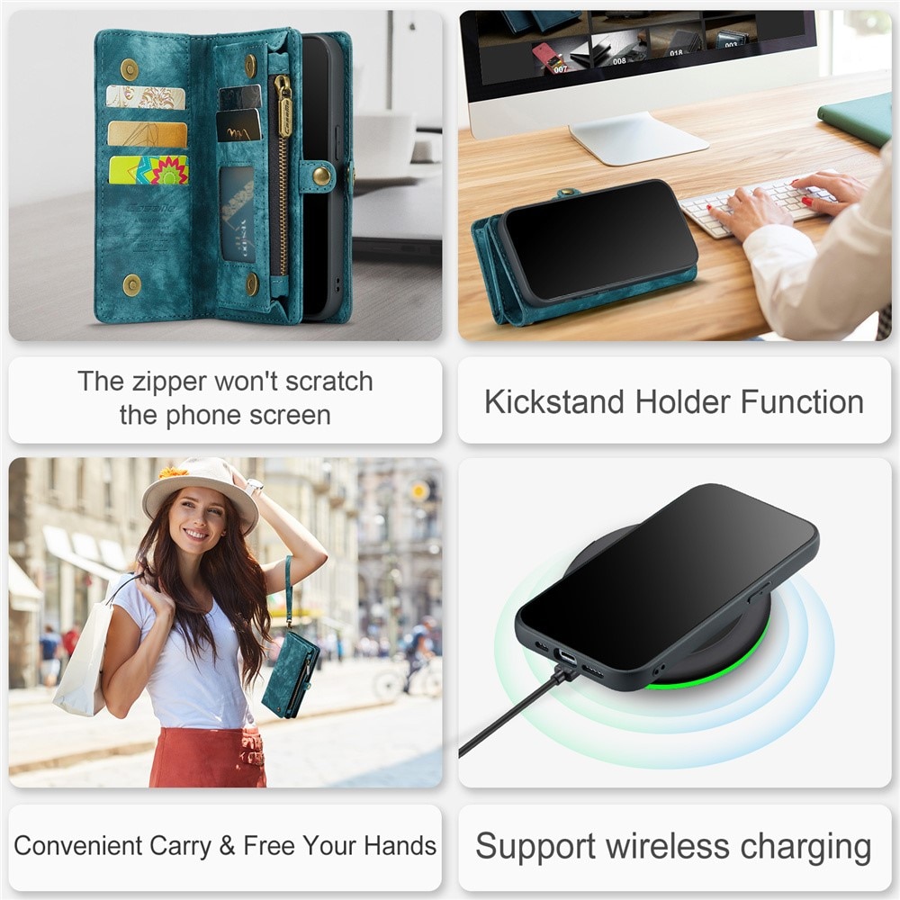Étui portefeuille multi-cartes iPhone 15 Pro, Bleu