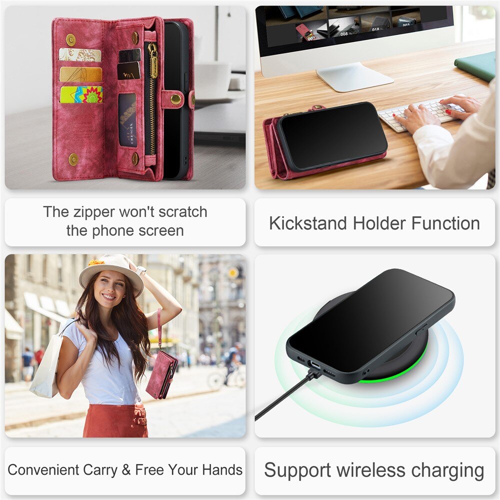 Étui portefeuille multi-cartes iPhone 15 Pro, Rouge