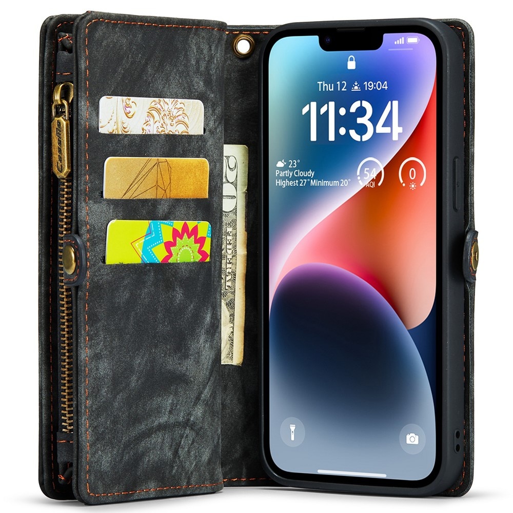Étui portefeuille multi-cartes iPhone 15, gris
