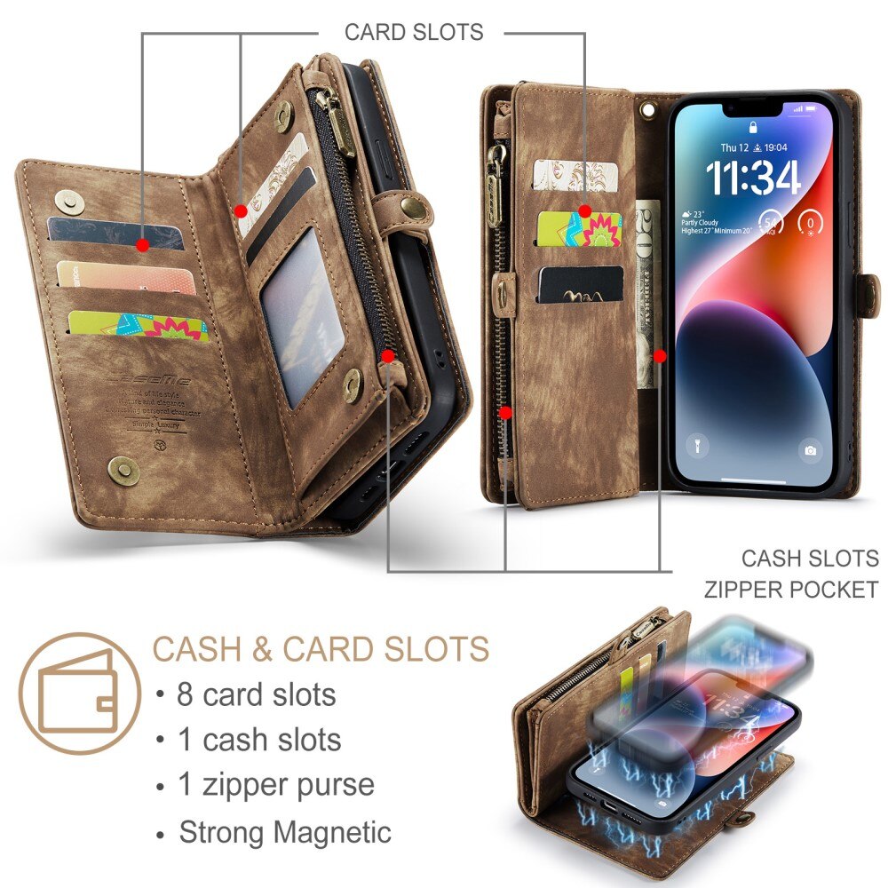 Étui portefeuille multi-cartes iPhone 15, Marron