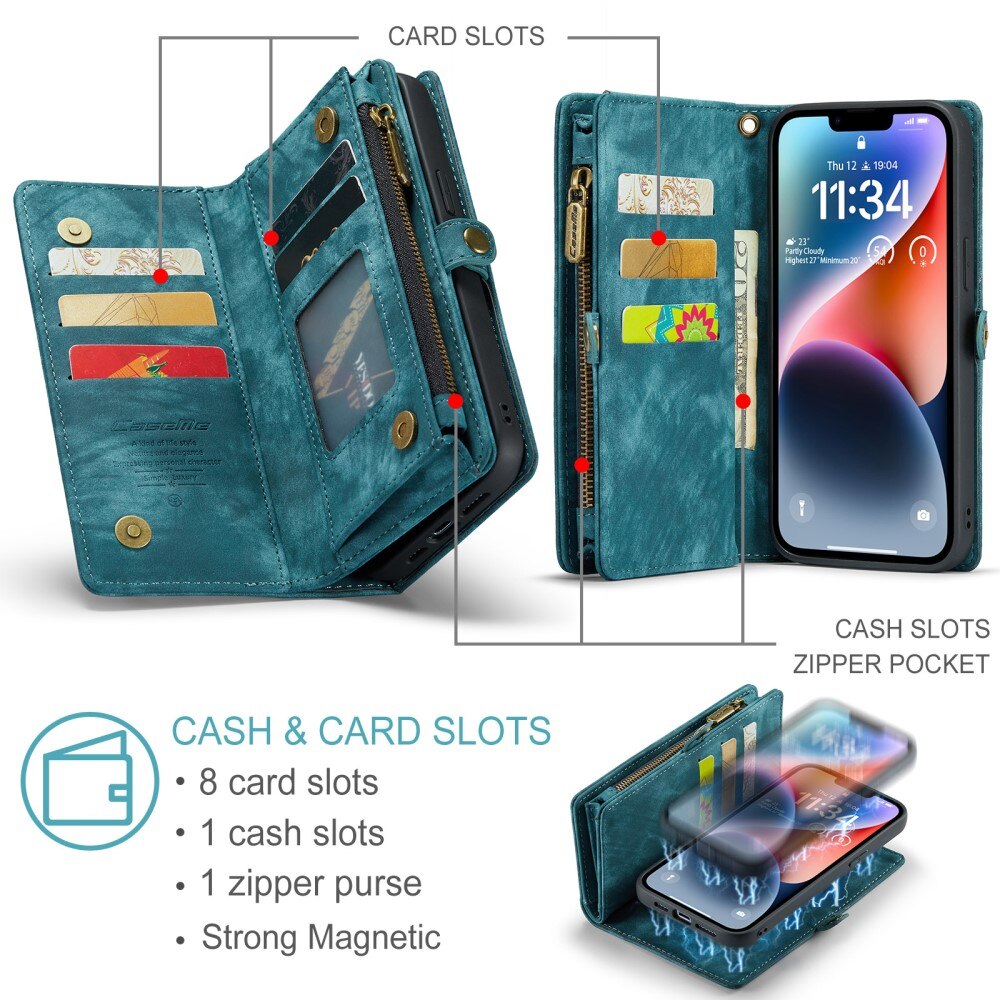 Étui portefeuille multi-cartes iPhone 15, Bleu