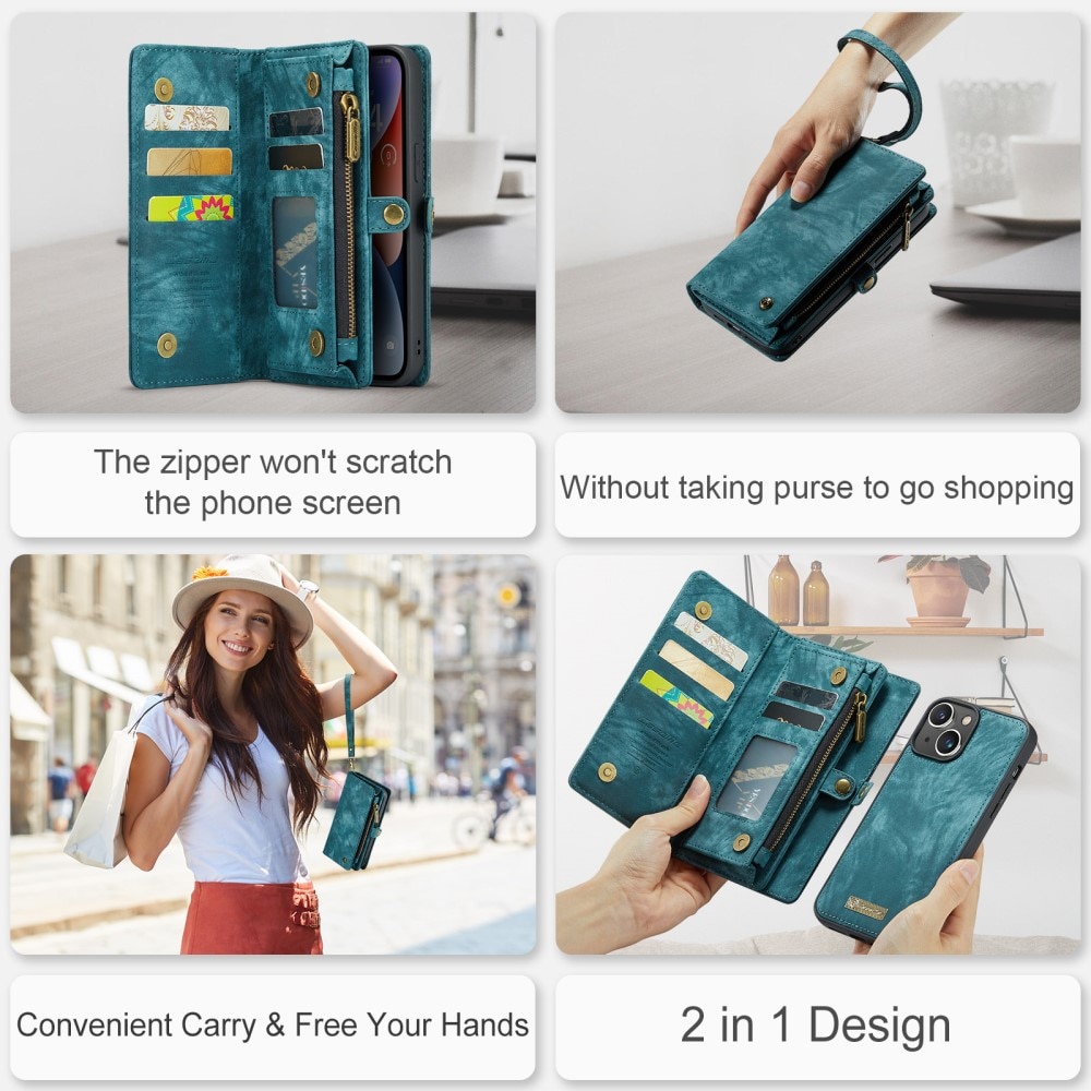 Étui portefeuille multi-cartes iPhone 15, Bleu