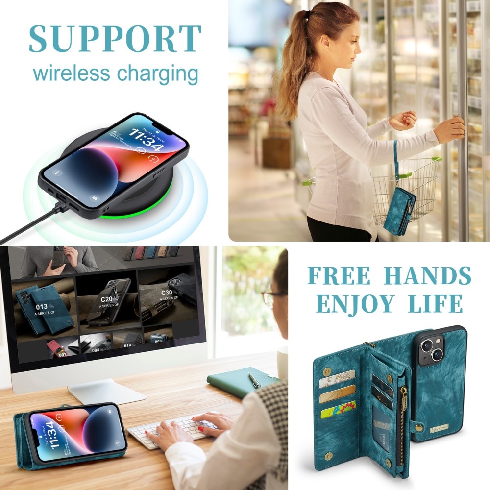 Étui portefeuille multi-cartes iPhone 15, Bleu