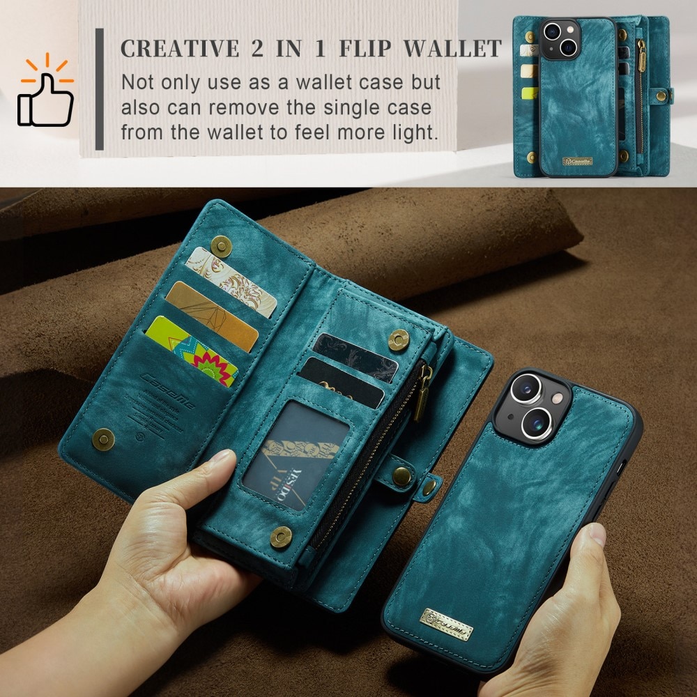 Étui portefeuille multi-cartes iPhone 15, Bleu
