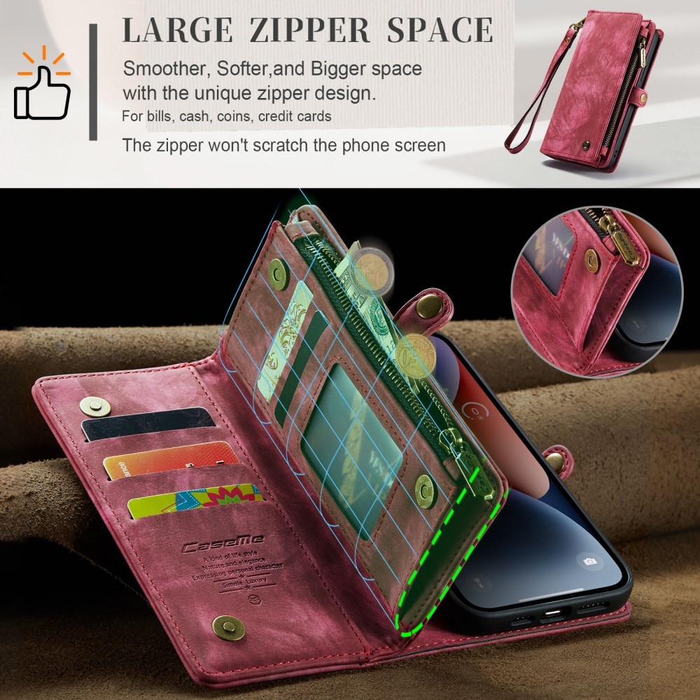 Étui portefeuille multi-cartes iPhone 15, Rouge