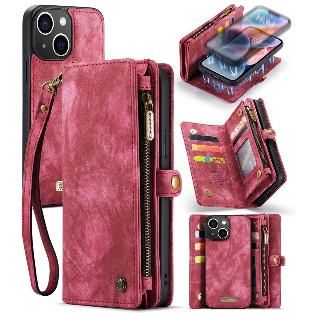 Étui portefeuille multi-cartes iPhone 15, Rouge