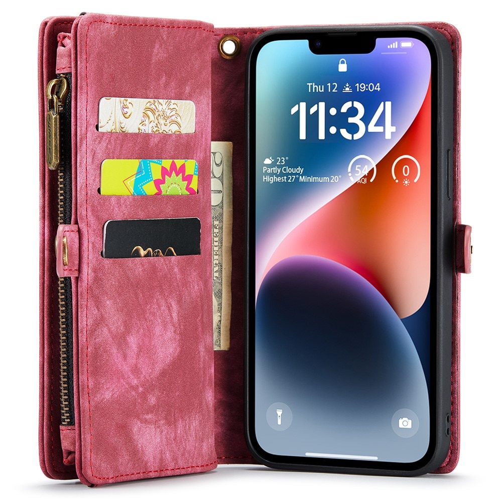 Étui portefeuille multi-cartes iPhone 15, rouge