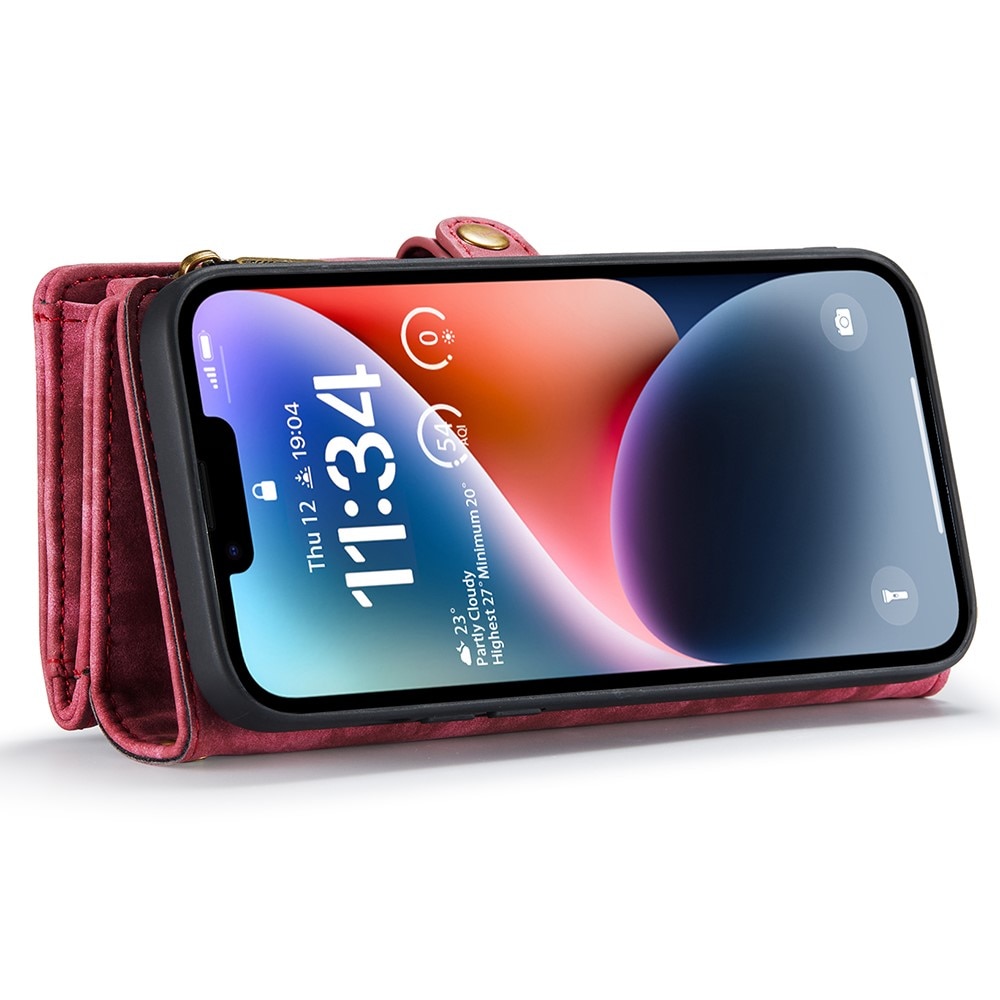 Étui portefeuille multi-cartes iPhone 15, rouge