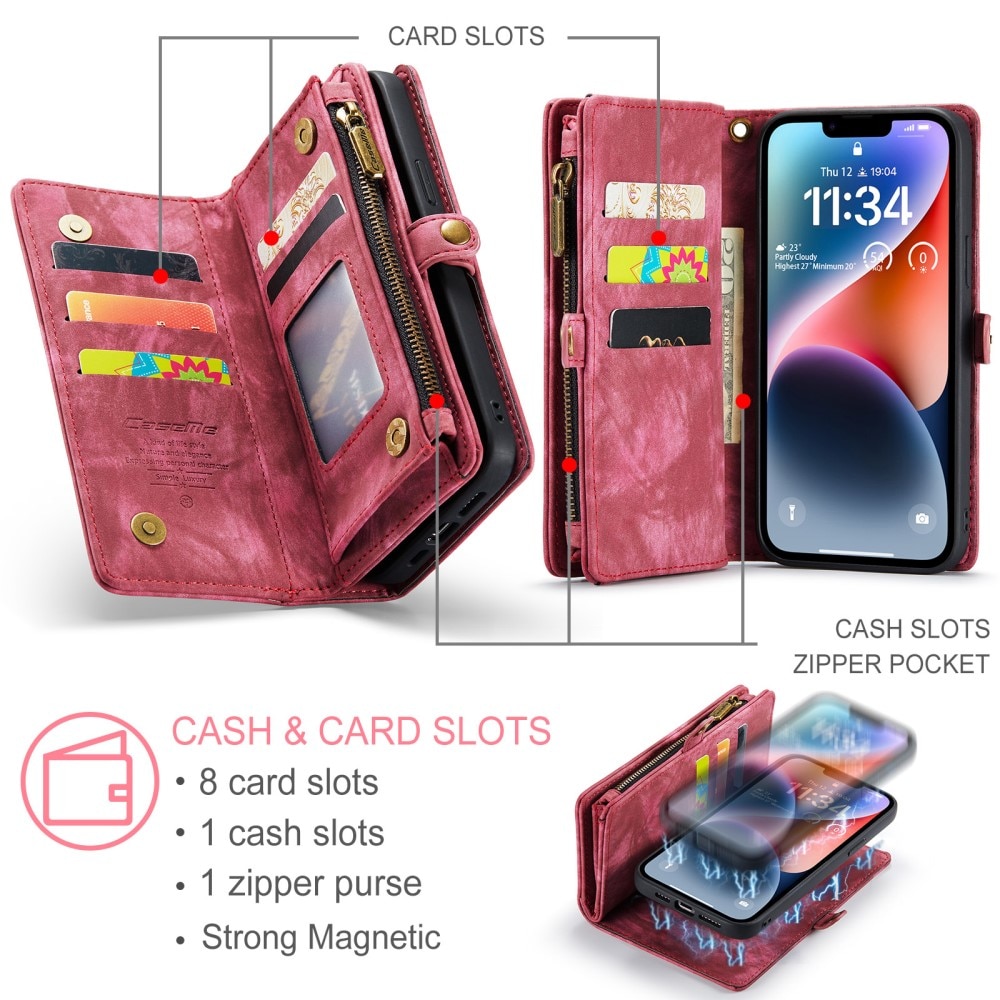 Étui portefeuille multi-cartes iPhone 15, Rouge