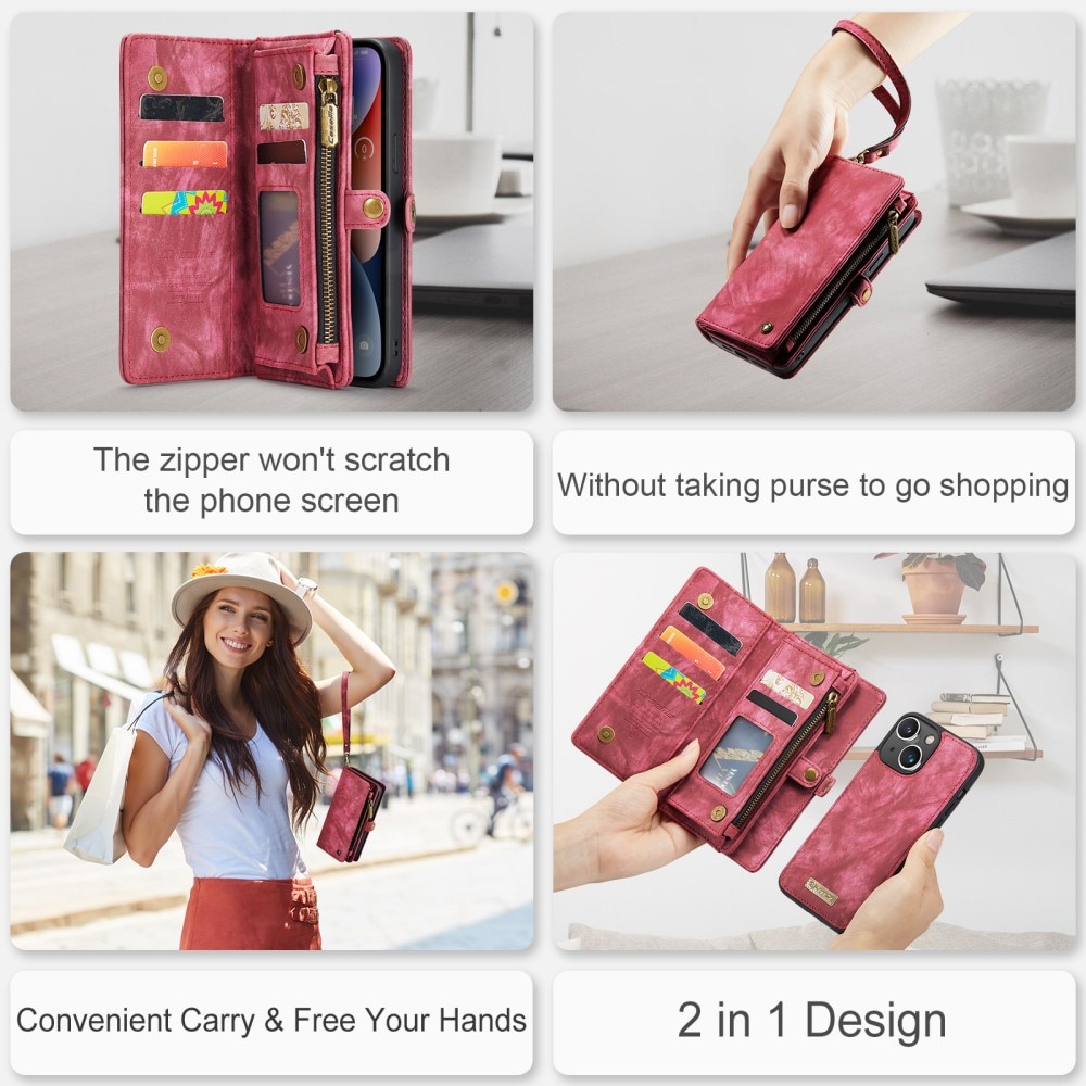 Étui portefeuille multi-cartes iPhone 15, Rouge