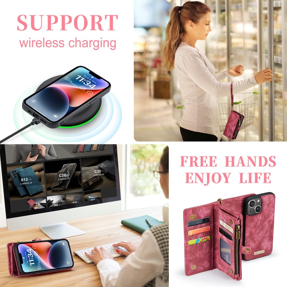 Étui portefeuille multi-cartes iPhone 15, Rouge