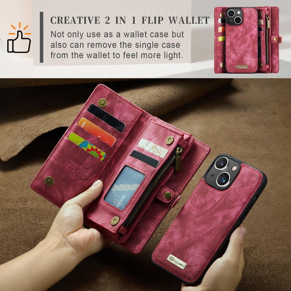 Étui portefeuille multi-cartes iPhone 15, Rouge