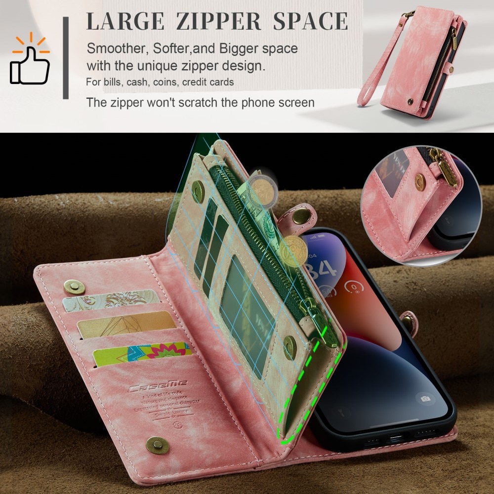 Étui portefeuille multi-cartes iPhone 15, Rose