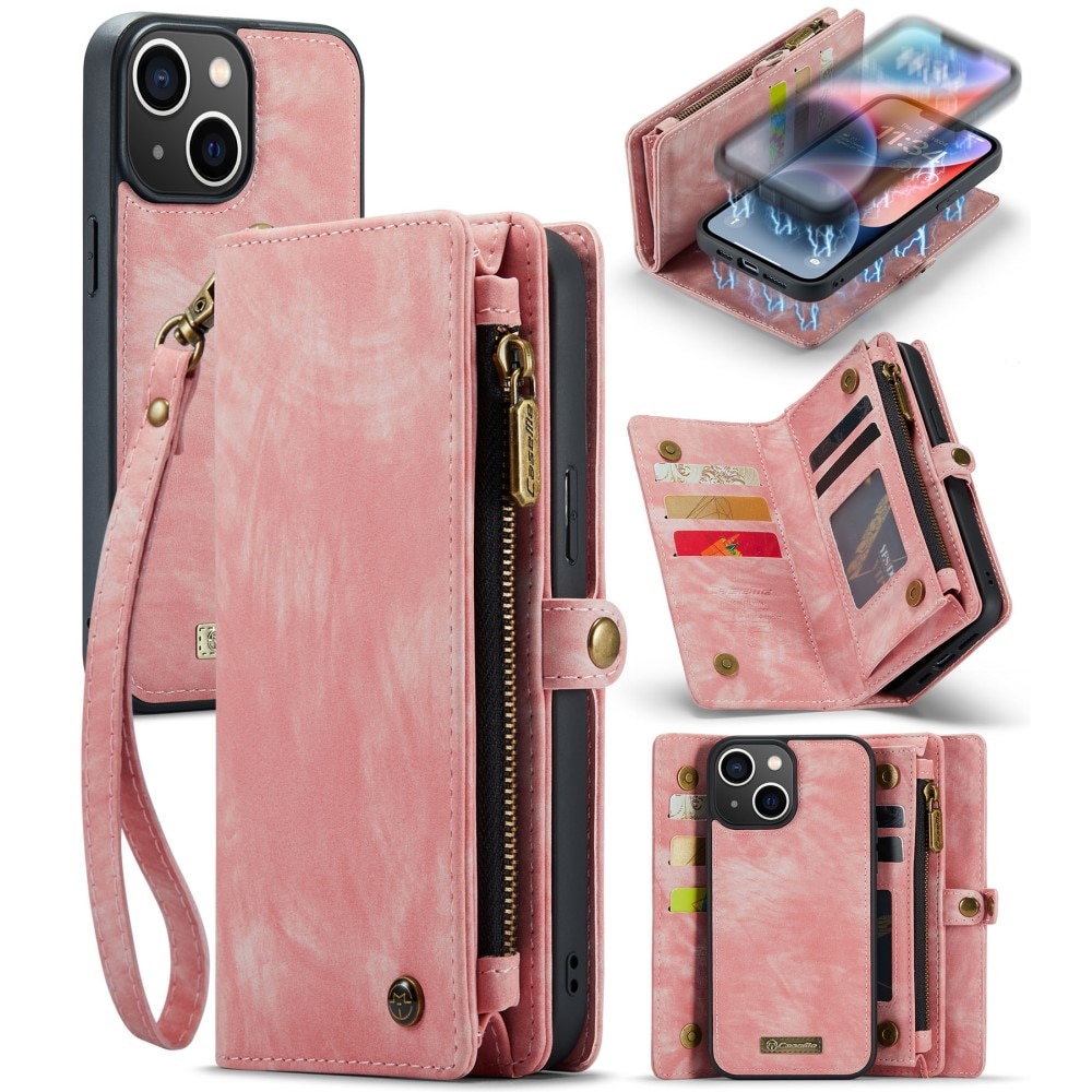 Étui portefeuille multi-cartes iPhone 15, rose