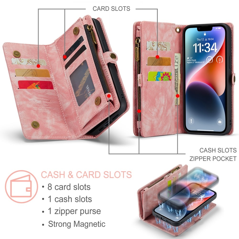 Étui portefeuille multi-cartes iPhone 15, rose