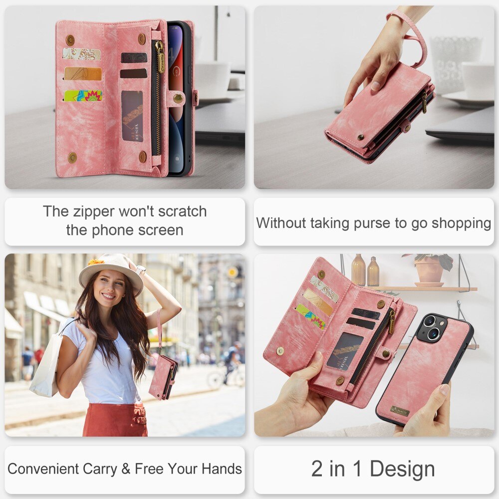 Étui portefeuille multi-cartes iPhone 15, Rose