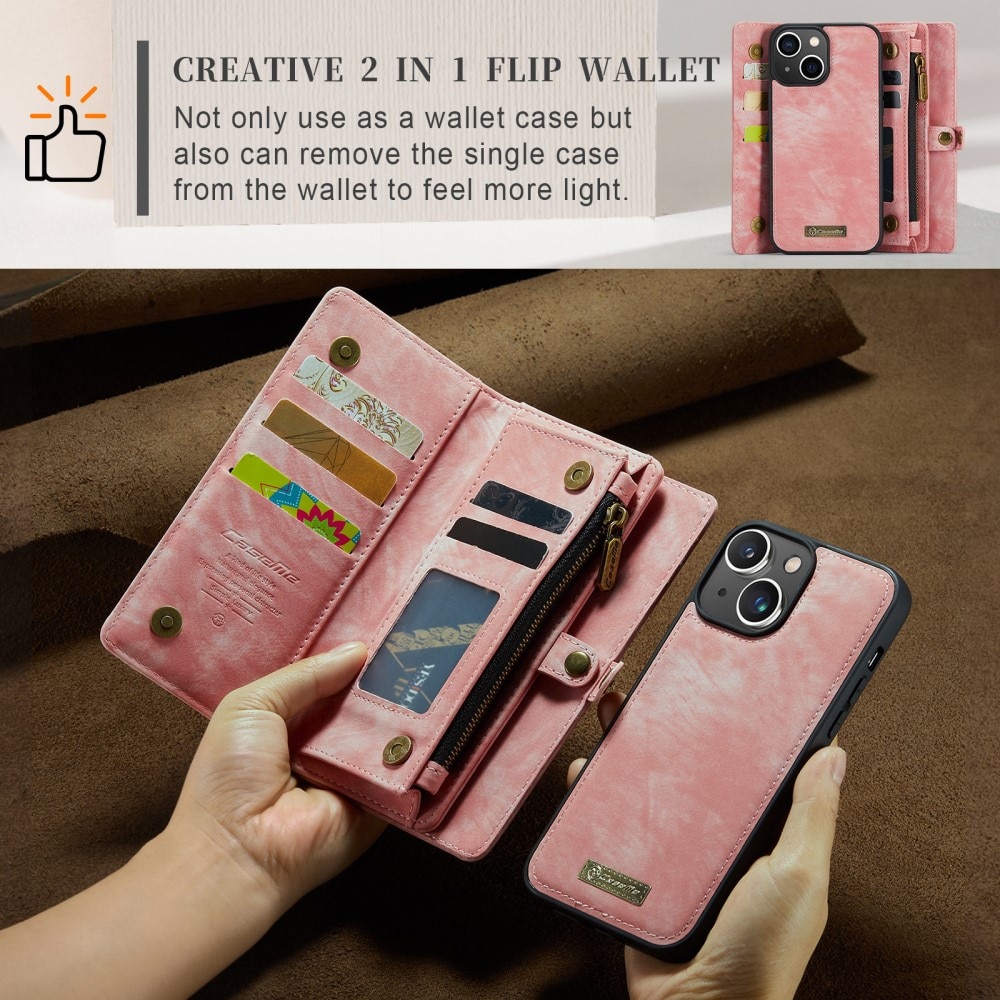 Étui portefeuille multi-cartes iPhone 15, rose