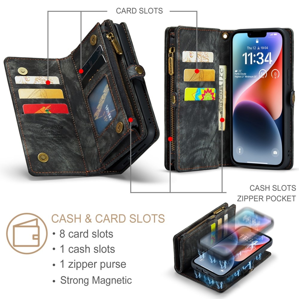 Étui portefeuille multi-cartes iPhone 15 Plus, gris