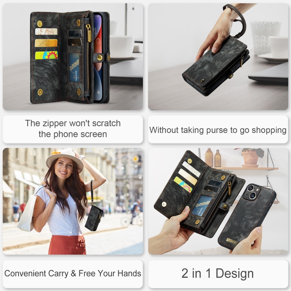 Étui portefeuille multi-cartes iPhone 15 Plus, Gris
