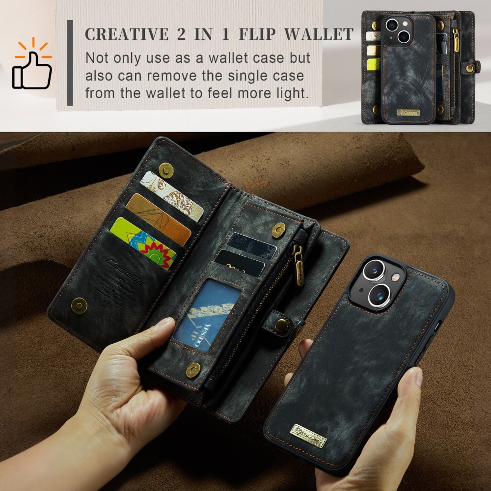 Étui portefeuille multi-cartes iPhone 15 Plus, gris