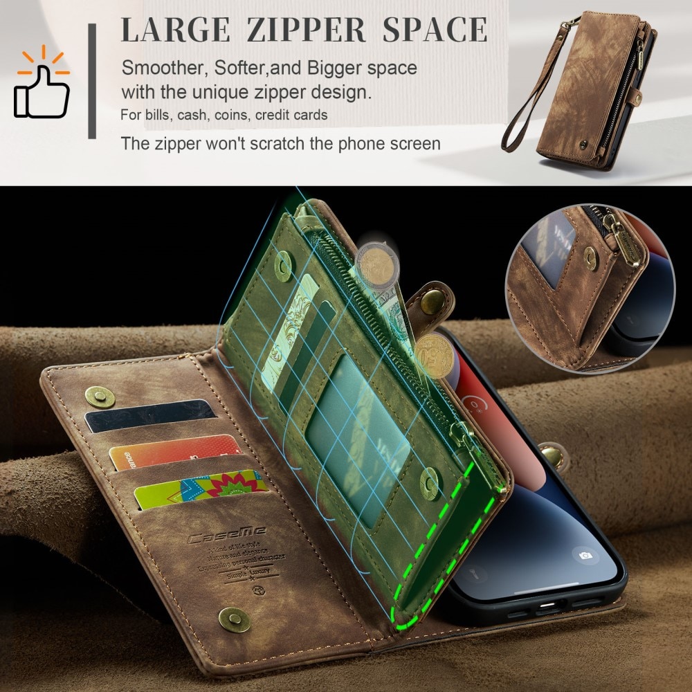 Étui portefeuille multi-cartes iPhone 15 Plus, Marron